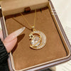 Wholesale Women's Titanium Steel Star Shape Zircon Inlaid Copper Pendant Necklace With Water Wave Chain Light Luxury Minimalist Style
