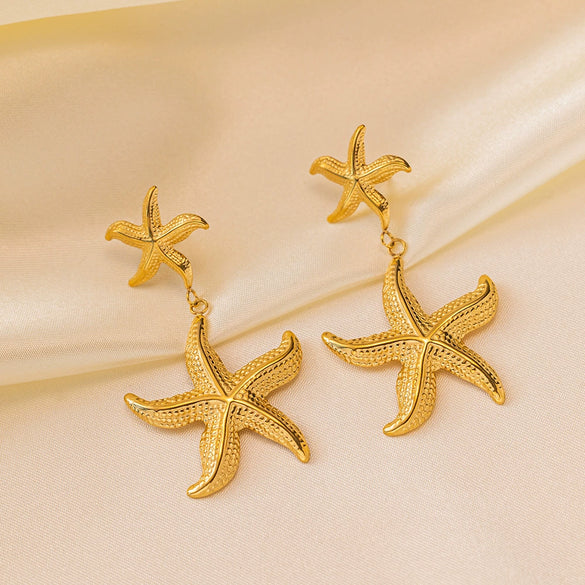 Wholesale Women's Titanium Steel Starfish Pendant Clavicle Necklace With O Shaped Chain And Electroplating