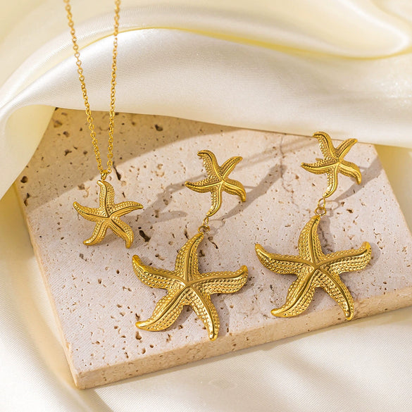 Wholesale Women's Titanium Steel Starfish Pendant Clavicle Necklace With O Shaped Chain And Electroplating