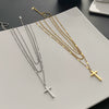 Wholesale Women's Titanium Steel Three Layer Cross Necklace With Geometric Design And Cold Light Luxury Style