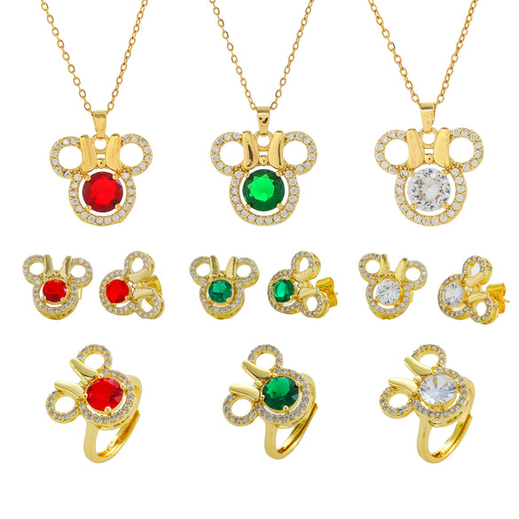 Wholesale Women's Titanium Steel Three Piece Set With Butterfly And Mickey Design Full Diamond Geometric Pattern O Chain Light Luxury Elegant Gorgeous Vacuum Furnace Electroplated