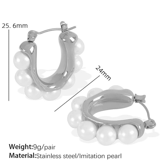 Wholesale Women's 316L Stainless Steel U Shape Fashion Geometric Electroplated Pearl Earrings