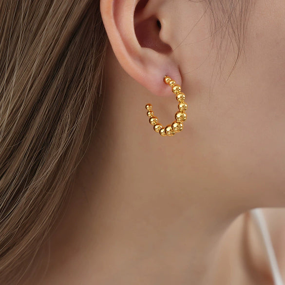 Wholesale Women's 316L Stainless Steel U Shaped Ball Earrings With Electroplating And Geometric Style