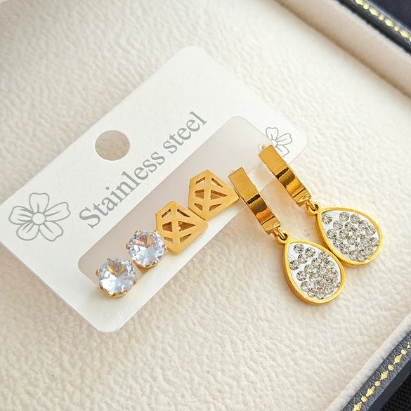 Wholesale Women's Titanium Steel Water Drop Hollow Diamond Earrings Electroplated Fashion Light Luxury