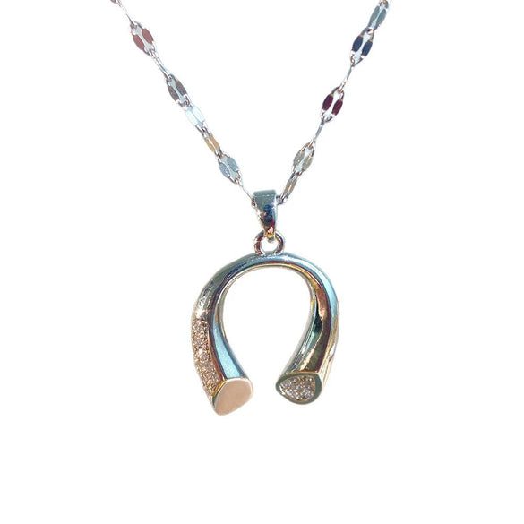 Wholesale Women's Titanium Steel Water Wave Chain Necklace With Geometric Copper Pendant Inlaid With Zircon