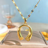 Wholesale Women's Titanium Steel Water Wave Chain Necklace With Geometric Copper Pendant Inlaid With Zircon