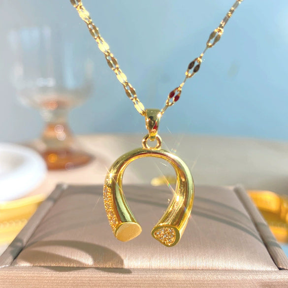 Wholesale Women's Titanium Steel Water Wave Chain Necklace With Geometric Copper Pendant Inlaid With Zircon