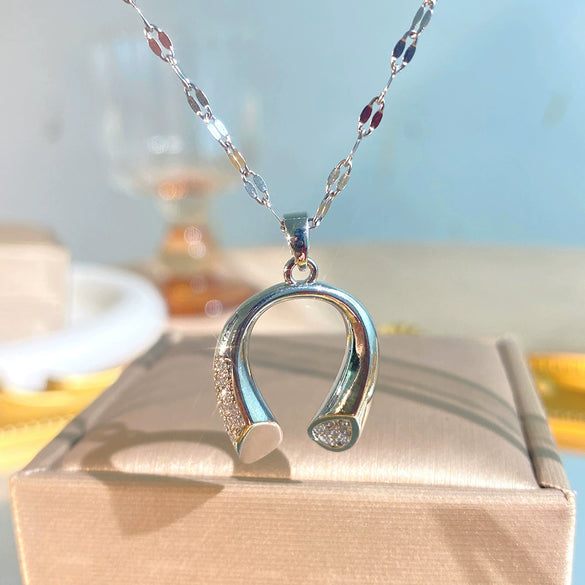 Wholesale Women's Titanium Steel Water Wave Chain Necklace With Geometric Copper Pendant Inlaid With Zircon