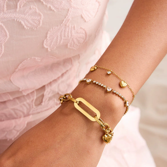 Wholesale Women's Titanium Steel Zircon Bracelet Geometric Heart Design 18K Gold Electroplated Stainless Steel Jewelry
