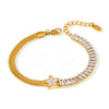 Wholesale Women's Titanium Steel Zircon Geometric Fivepointed Star Rectangular Plated 18K Gold Bracelet Jewelry