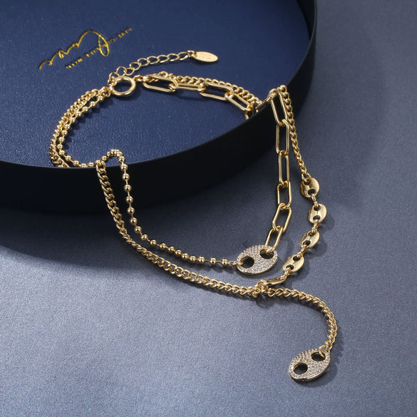 Wholesale Women's Titanium Steel Zircon Geometric Hiphop Fashion Necklace