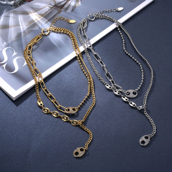 Wholesale Women's Titanium Steel Zircon Geometric Hiphop Fashion Necklace