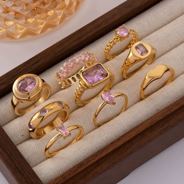 Wholesale Women's Titanium Steel Zircon Ring Geometric Style Electroplated