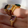 Wholesale Women's Titanium Steel Zircon Ring Geometric Style Electroplated