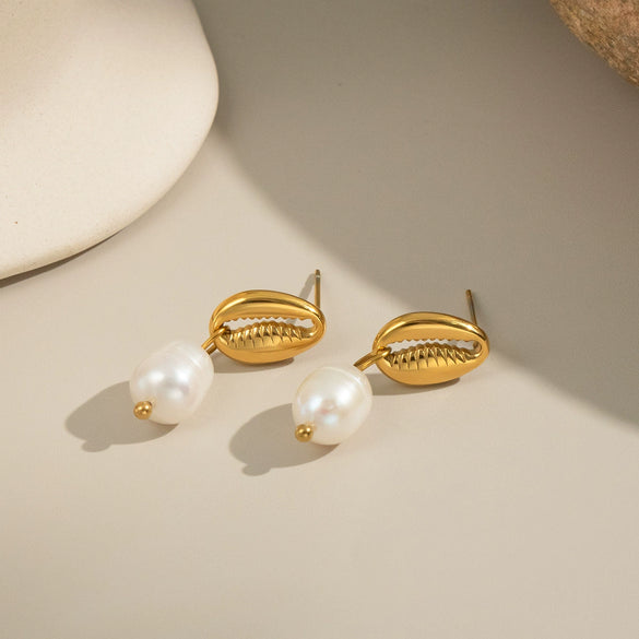 Wholesale Women's Tooth Pearl Earrings Stainless Steel Geometric Electroplated Elegant Environmentally Friendly Waterproof