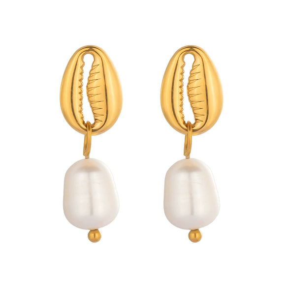 Wholesale Women's Tooth Pearl Earrings Stainless Steel Geometric Electroplated Elegant Environmentally Friendly Waterproof