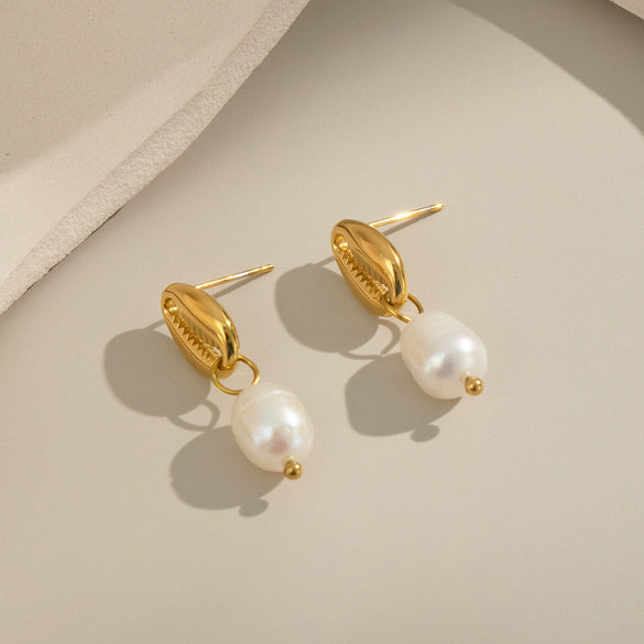Wholesale Women's Tooth Pearl Earrings Stainless Steel Geometric Electroplated Elegant Environmentally Friendly Waterproof