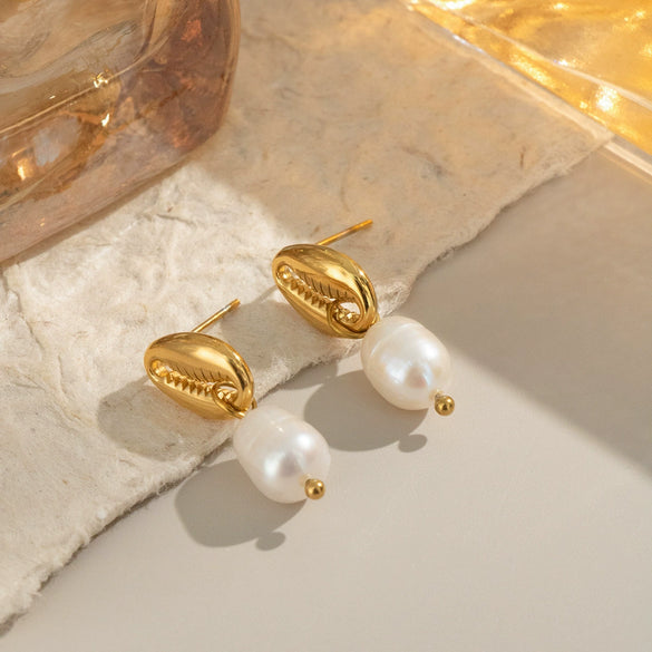 Wholesale Women's Tooth Pearl Earrings Stainless Steel Geometric Electroplated Elegant Environmentally Friendly Waterproof