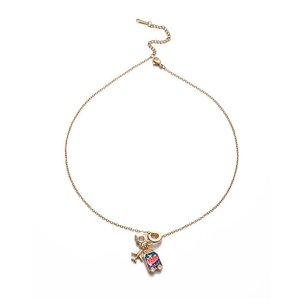 Wholesale Women's Travel Three Piece Set Camera Pendant Necklace In Titanium Steel And Copper With Electroplating O Word Chain