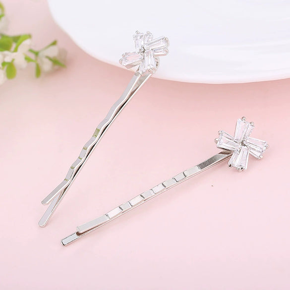 Wholesale Women's Trendy Zinc Alloy Flower Zircon Oneword Clip Hairpin In Light Luxury Style