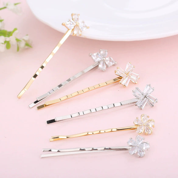 Wholesale Women's Trendy Zinc Alloy Flower Zircon Oneword Clip Hairpin In Light Luxury Style