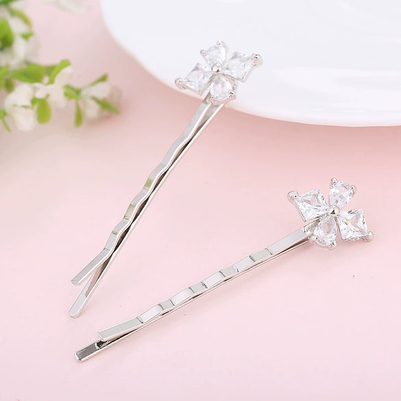 Wholesale Women's Trendy Zinc Alloy Flower Zircon Oneword Clip Hairpin In Light Luxury Style