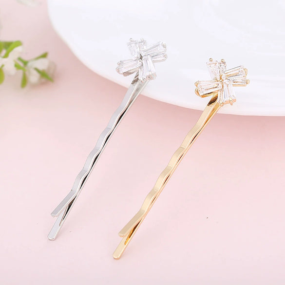 Wholesale Women's Trendy Zinc Alloy Flower Zircon Oneword Clip Hairpin In Light Luxury Style