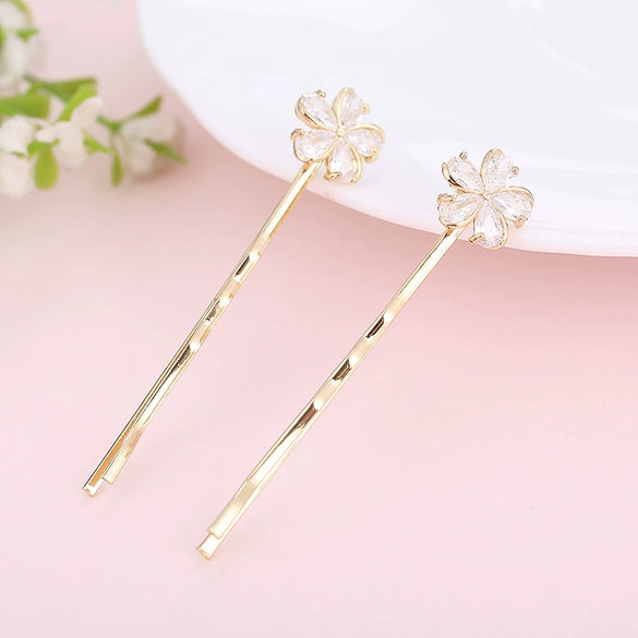 Wholesale Women's Trendy Zinc Alloy Flower Zircon Oneword Clip Hairpin In Light Luxury Style