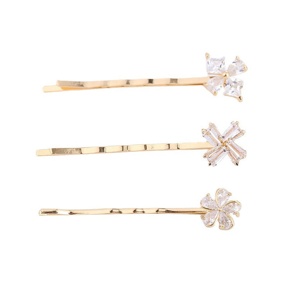 Wholesale Women's Trendy Zinc Alloy Flower Zircon Oneword Clip Hairpin In Light Luxury Style