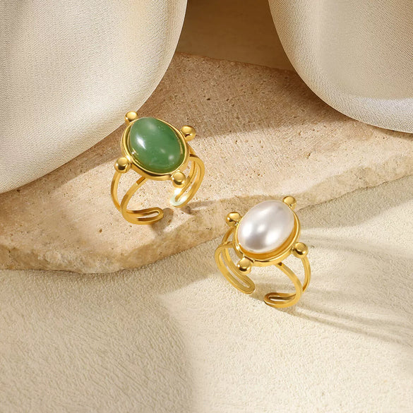 Wholesale Women's Turquoise Open Rings In Stainless Steel With Imitation Pearl And Electroplating