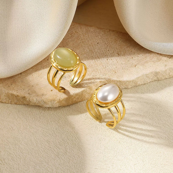 Wholesale Women's Turquoise Open Rings In Stainless Steel With Imitation Pearl And Electroplating