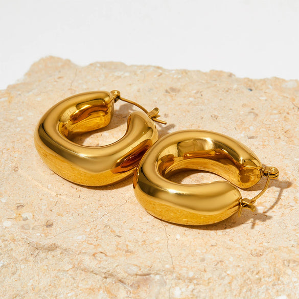 Wholesale Women's U Shaped Geometric Glossy Hollow Stainless Steel Gold Plated Fashion Retro Earrings