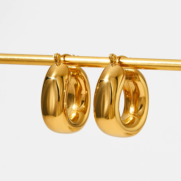 Wholesale Women's U Shaped Geometric Glossy Hollow Stainless Steel Gold Plated Fashion Retro Earrings