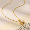 Wholesale Women's U Shaped Inlaid Pearl Titanium Steel And Stainless Steel Necklace With Vacuum Electroplating And Snake Bone Chain
