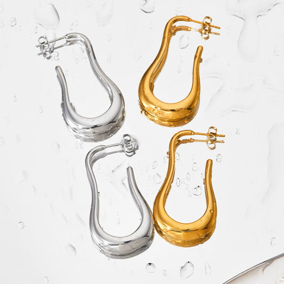 Wholesale Women's U Shaped Long Minimalist Stainless Steel Glossy Metal Cold Style Electroplated Earrings