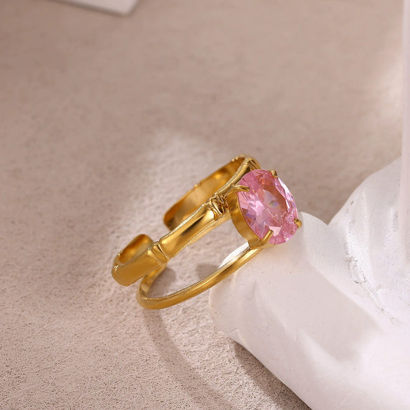 Wholesale Women's Universal Eggshaped And Fruitshaped Colorful Zircon Titanium Steel Ring With Inlaid Gold And Geometric Light Luxury Style