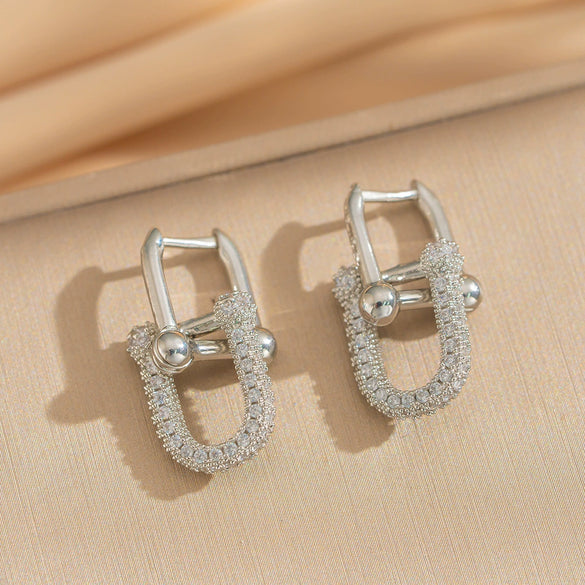 Wholesale Women's Ushaped Gold Plated Copper Electroplated Oval Double Ring Earrings