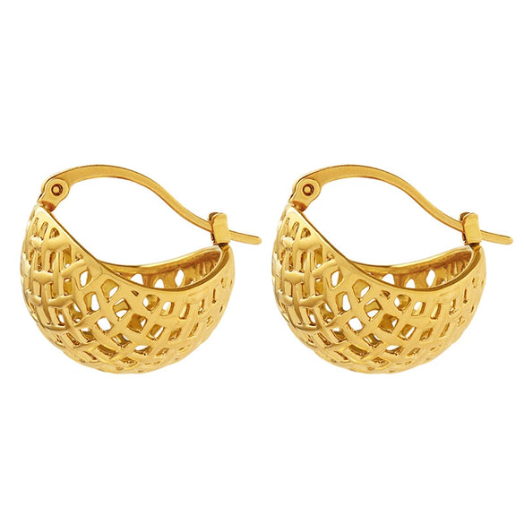 Wholesale Women's Ushaped Titanium Steel Goldplated Hemispherical Mesh Earrings