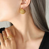 Wholesale Women's Ushaped Titanium Steel Goldplated Hemispherical Mesh Earrings