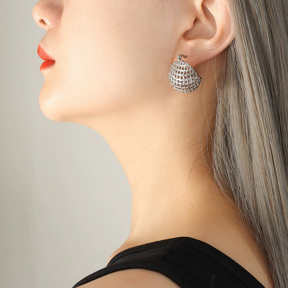 Wholesale Women's Ushaped Titanium Steel Goldplated Hemispherical Mesh Earrings