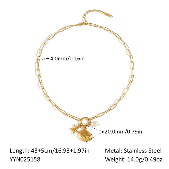 Wholesale Women's Vacation Ocean Style Shell Pearl Matching Elegant Stainless Steel Jewelry With Geometric Shape And Pvd Vacuum Real Gold Electroplating