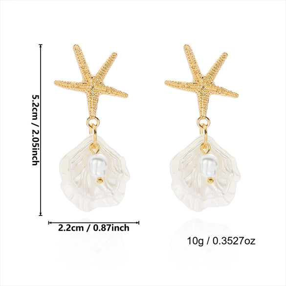 Wholesale Women's Vacation Style Minimalist Animal Zodiac Starfish Pearl Shell Pendant Earrings Made Of Alloy And Steel With Electroplating