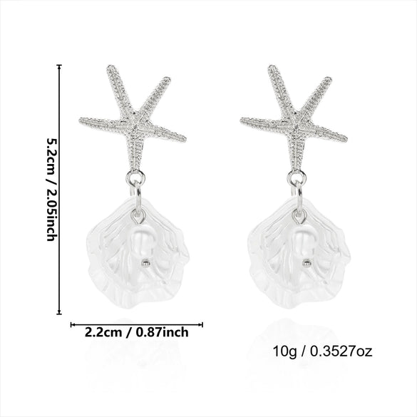 Wholesale Women's Vacation Style Minimalist Animal Zodiac Starfish Pearl Shell Pendant Earrings Made Of Alloy And Steel With Electroplating