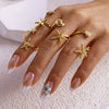 Wholesale Women's Vacation Style Minimalist Starfish And Scallop Alloy Open Ring Set With Electroplating