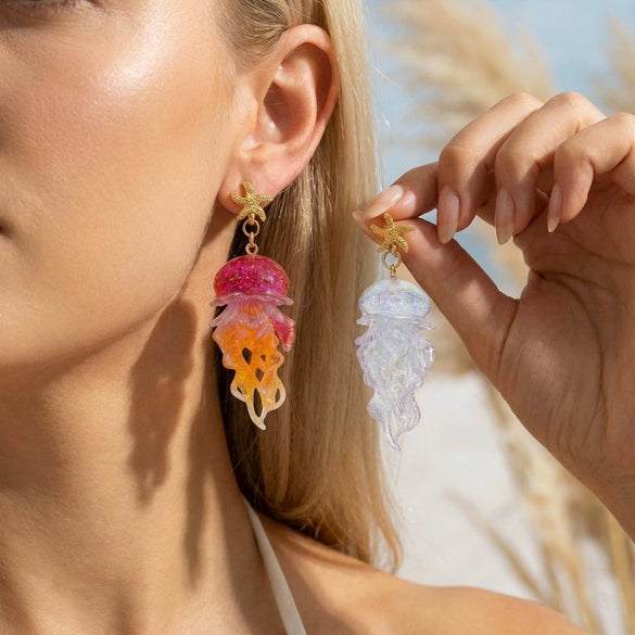 Wholesale Women's Vacation Style Minimalist Starfish Gradient Jellyfish Acrylic Electroplated Steel Earrings