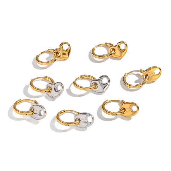 Wholesale Women's Versatile Electroplated Stainless Steel Heart Shape Hollow Earrings