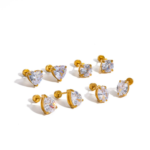 Wholesale Women's Versatile Geometric Drop Shape Round And Heart Shape Diamondencrusted Titanium Steel And Stainless Steel Earrings With Pvd Furnace Vacuum Real Gold Plating