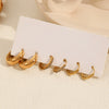 Wholesale Women's Versatile Geometric Stainless Steel 18K Gold Color Electroplated Earrings Three Piece Set