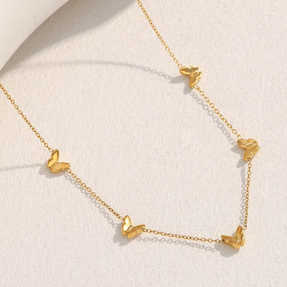 Wholesale Women's Versatile Stainless Steel 18K Gold Plated Butterfly Zodiac Animal Pattern Necklace