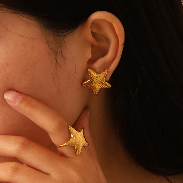 Wholesale Women's Versatile Style Stainless Steel Electroplated Star Earrings